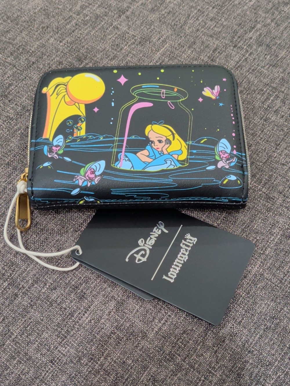 Loungefly Disney Black Alice in a Bottle Zip Wallet with Pastel Accents